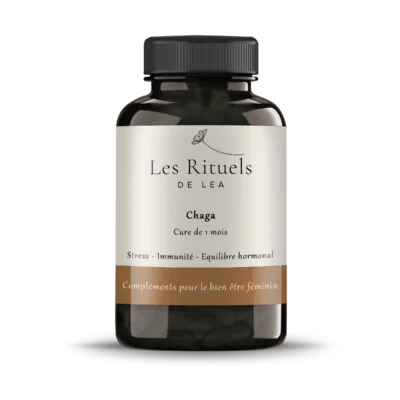 Complément alimentaire de chaga pour renforcer le système immunitaire et l'équilibre hormonal féminin.