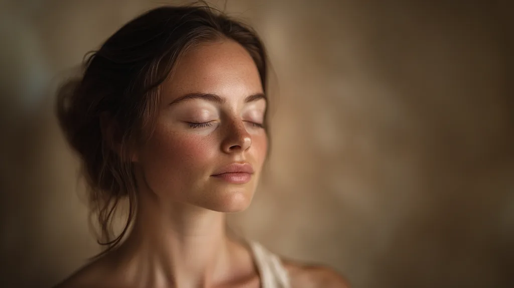 Une femme apaisé car elle a une belle peau grâce au Glutathion