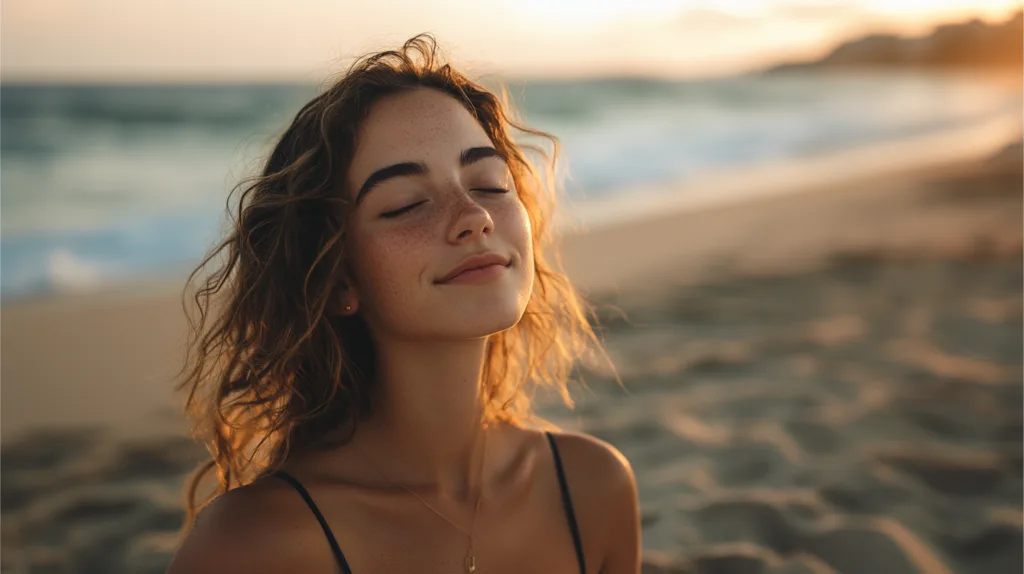 Une femme qui expose son visage au soleil. Elle se protège des UV grâce au Coenzyme Q10