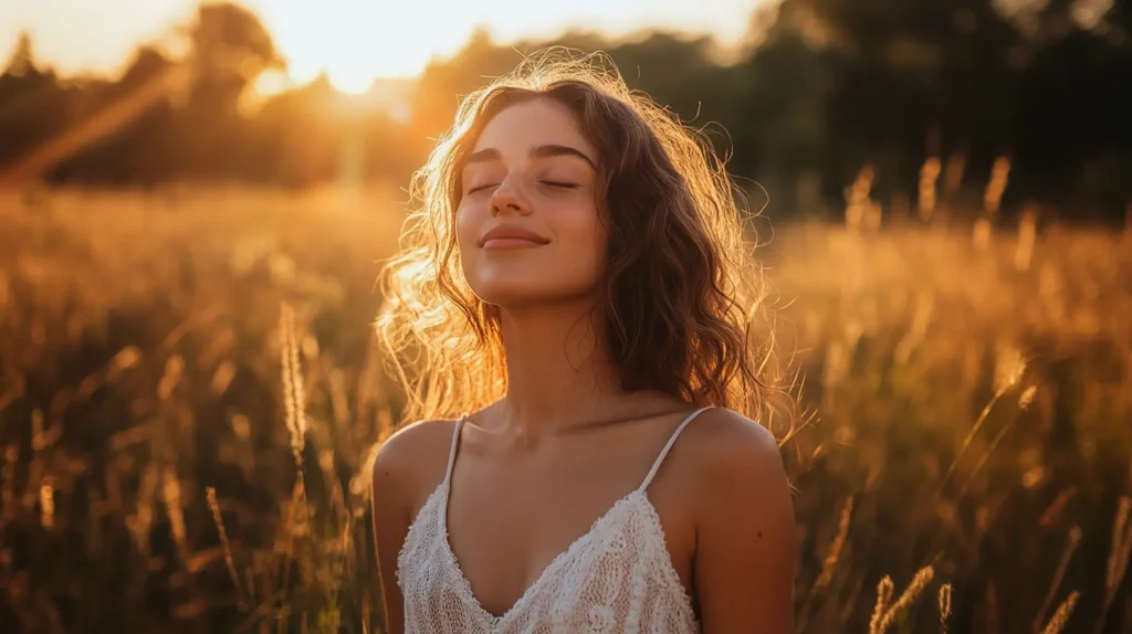 Une femme qui est au soleil et prtège sa peau contre les UV.