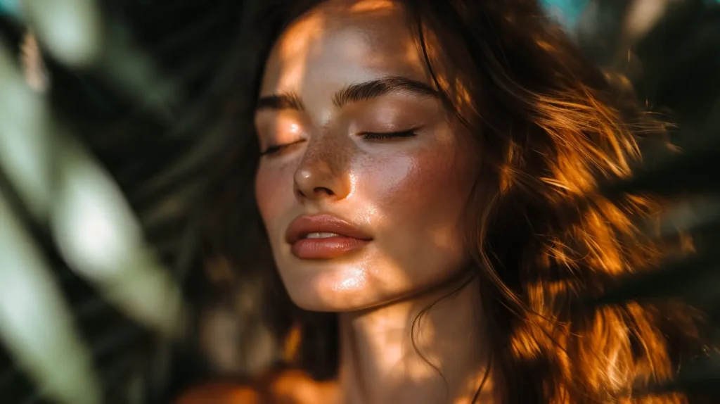 Une femme qui protège sa peau du soleil l'été.
