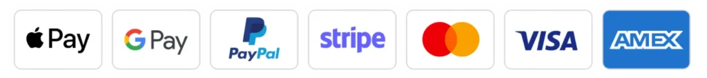 Visa, Mastercard, American Express, PayPal, Apple Pay